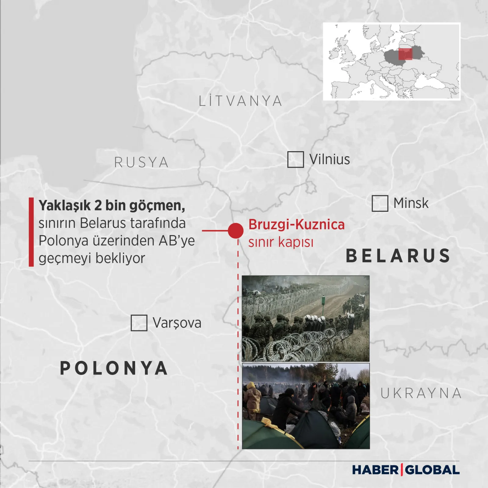 Belarus'taki göçmen krizini haritayla gösteren infografik
